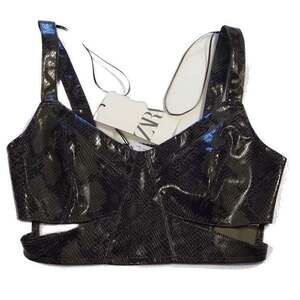 Zara Animal Print Cutout Crop Top  Medium Olive/Black Glam